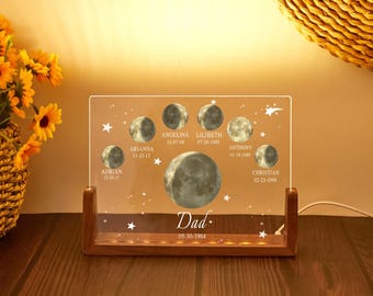Personalisierte Mondphase bei Nachtlicht Datum Geschenk, Mama Papa Mondphasenlampe, benutzerdefinierte Nachtlicht Mondphase, benutzerdefinierte Monddruck, mit Kindernamen