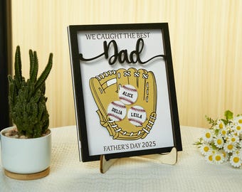 Personalized Dad Wooden Sign light,3-Layered Wooden Plaque With Stand light,Custom Kid's Name Baseball Sign,Father's Day Gifts,Gifts for Dad
