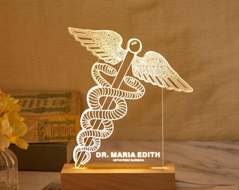 Veilleuse personnalisée pour étudiant en médecine, cadeau de remise des diplômes d'une école de médecine, cadeau pour nouveau médecin, veilleuse personnalisée pour infirmière médecin
