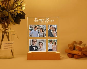 Lámpara de noche con foto acrílica personalizada, luz de noche con foto personalizada, regalo de nacimiento para bebé, regalo de aniversario, placa con imagen, luz LED con collage de fotos