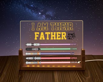 Ich bin ihr Vater Nachtlicht, benutzerdefiniertes Lichtschwert Zeichen, lustige Geschenkideen zum Vatertag, Geburtstagsgeschenk Star Wars Daddy, mit 1-10 Kindernamen
