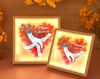 Personalized Mom Handprints Roses Shadow Box,With 1-10 Child's Names,Rose Flower ShadowBox,Mother's Day Gift,Gift for MomNana,shadowbox gift