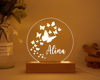 Personalized Butterfly Night Light Kid,Kids Bedroom Nursery Lamp,Newborn Gift,Daughter Gift Sign,Christmas Gift, Birthday Gift, Bedside Lamp