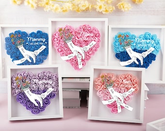 Caja de sombras de flores personalizada para mamá con 1-10 nombres de niños, regalo del Día de la Madre, caja de sombras de rosas personalizada, regalo para mamá, caja de marco de rosas para mamá