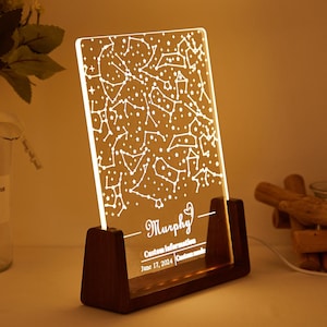 Veilleuse d'anniversaire avec carte des étoiles personnalisée, lampe de nuit personnalisée avec carte de la constellation, ciel nocturne par lieu, cadeau de fiançailles pour lui/elle