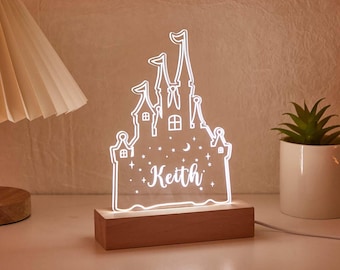 Luz noturna LED personalizada em formato de castelo de princesa | Lâmpada LED personalizada para crianças | Presente perfeito para quem ama princesas | Decoração de quarto exclusiva | Luz noturna para meninas