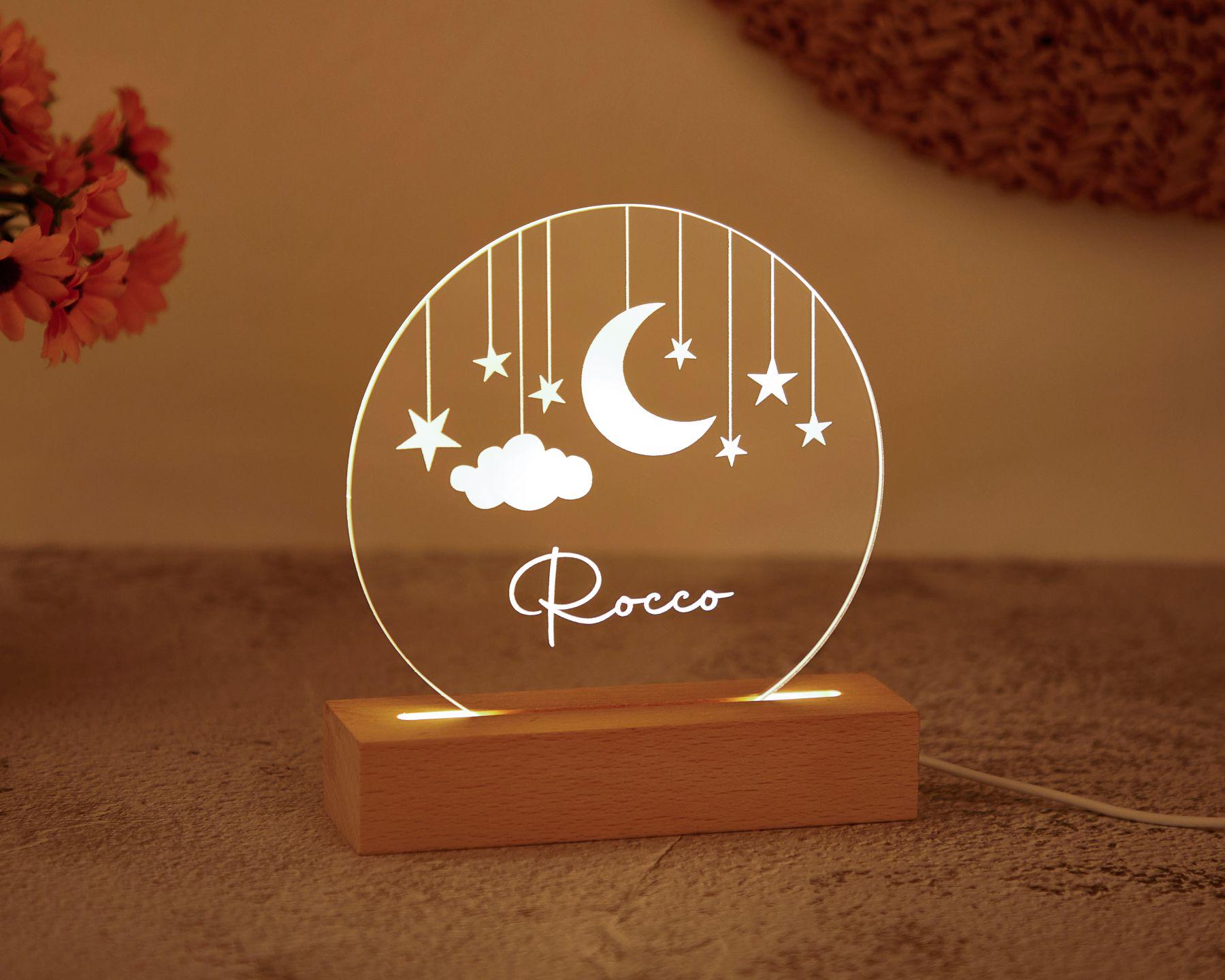 Veilleuse Cadre Personnalisé Prénom – Bois Blanc – Décoration Chambre Bébé