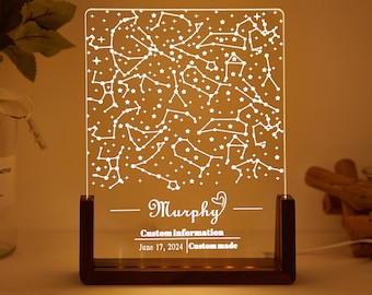 Luz nocturna con mapa estelar personalizado con nombre, mapa de constelaciones personalizado, cielo nocturno por fecha, regalo de compromiso para él o ella, regalo de Navidad