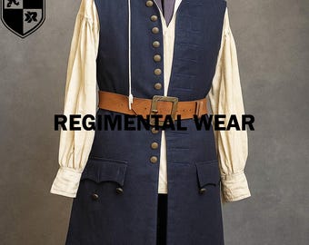 Navy Blue Wool Pirate Captain Vest: Caribbean Cosplay Waistcoat