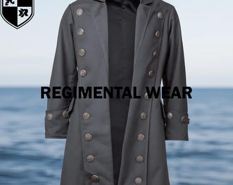 Pirate Coat Grey Wool: Medieval Buccaneer Captain Replica