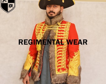 Black Wool Hussar Pelisse Jacket: 18th Century Horse Guard Uniform