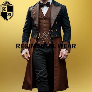 Military Inspired Wool Frock Coat: 18th Century Steampunk Costume