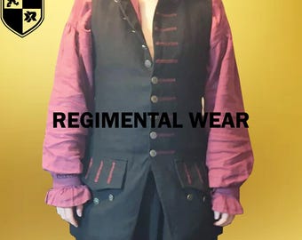 Black Wool Pirate Captain Vest: Caribbean Buccaneer Costume