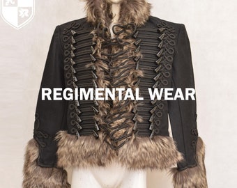 Hussar Pelisse, Military Hussar Fur Jacket, Napoleon Hussar Jacket, Horse Guard Artillery Jacket, Handmade Hussar Men Black Wool Jacket Sale