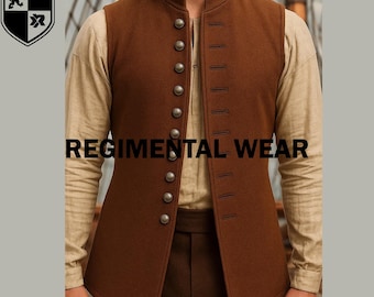 Pirate Historical Costume Brown Wool Vest : Caribbean Cosplay Waistcoat
