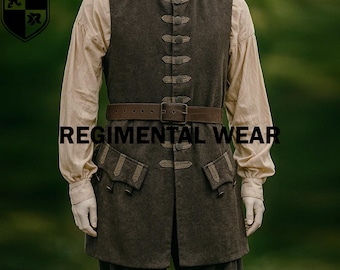 Olive Green Wool Pirate Vest: Historical Costume Waistcoat