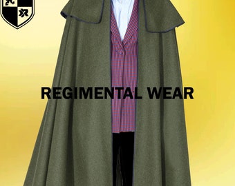 Green Wool Inverness Cape: Victorian Steampunk Cloak
