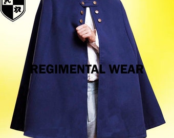 Handmade Blue Wool Inverness Cloak: Victorian Regency Costume Cape