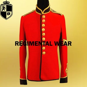 Britische königliche Offiziers-Tunika, Ingenieur-Sergeant-Mantel, irische Garde-Tunika, Husaren-Paradejacke, britische Foot Guards-Tunika, Herren-Tunika aus roter Wolle