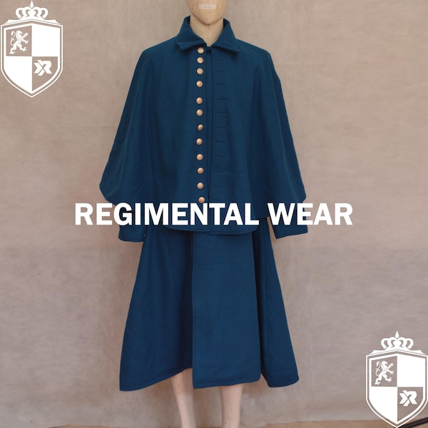 Handmade Blue Wool Inverness Cape: Victorian Regency Coachman Cloak