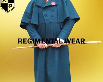 Blue Wool Inverness Cape: Victorian Steampunk Duster Cloak