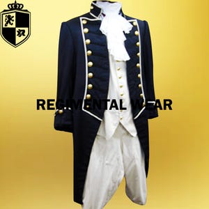 British Naval Uniform, Royal Navy Captain Uniform, Commander Uniform, Naval officer Coat, Handmade Men Navy Blue Wool Coat Regimental Wears