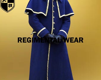 Capa Inverness de lana azul hecha a mano: capa larga victoriana