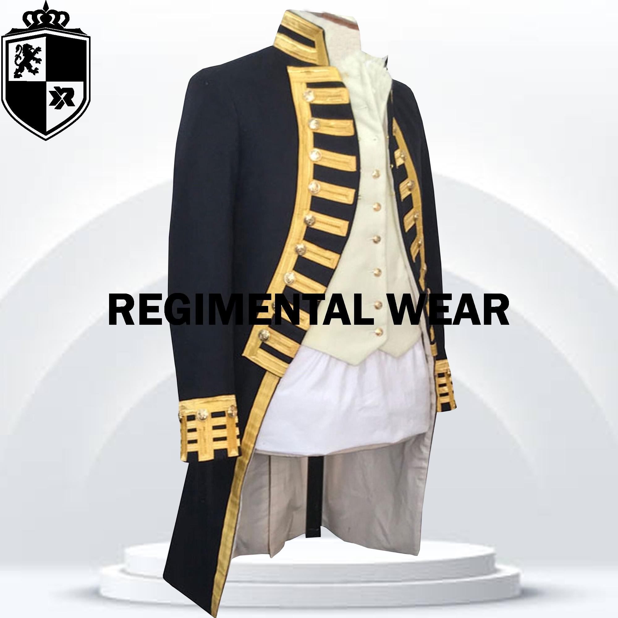 Vice Admiral Naval Jacket in Black Wool Commander Dress Attire , Naval Captain's Uniform, Handmade Black Wool Tailcoat by Regimental Wears