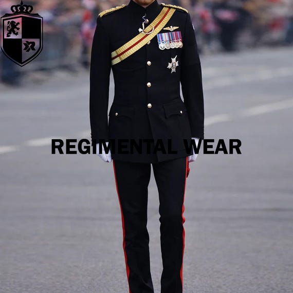 army dress black uniform Royal Ceremonial Military Officer Parade Black Wool Tunic product_detail_Plain Pink rainbow birthday girl Size:custom + no train Crafted with high