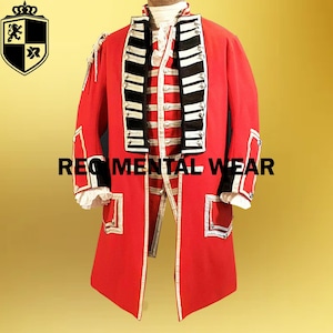 Handmade Red Wool Frock Coat: British Officer Regimental Uniform