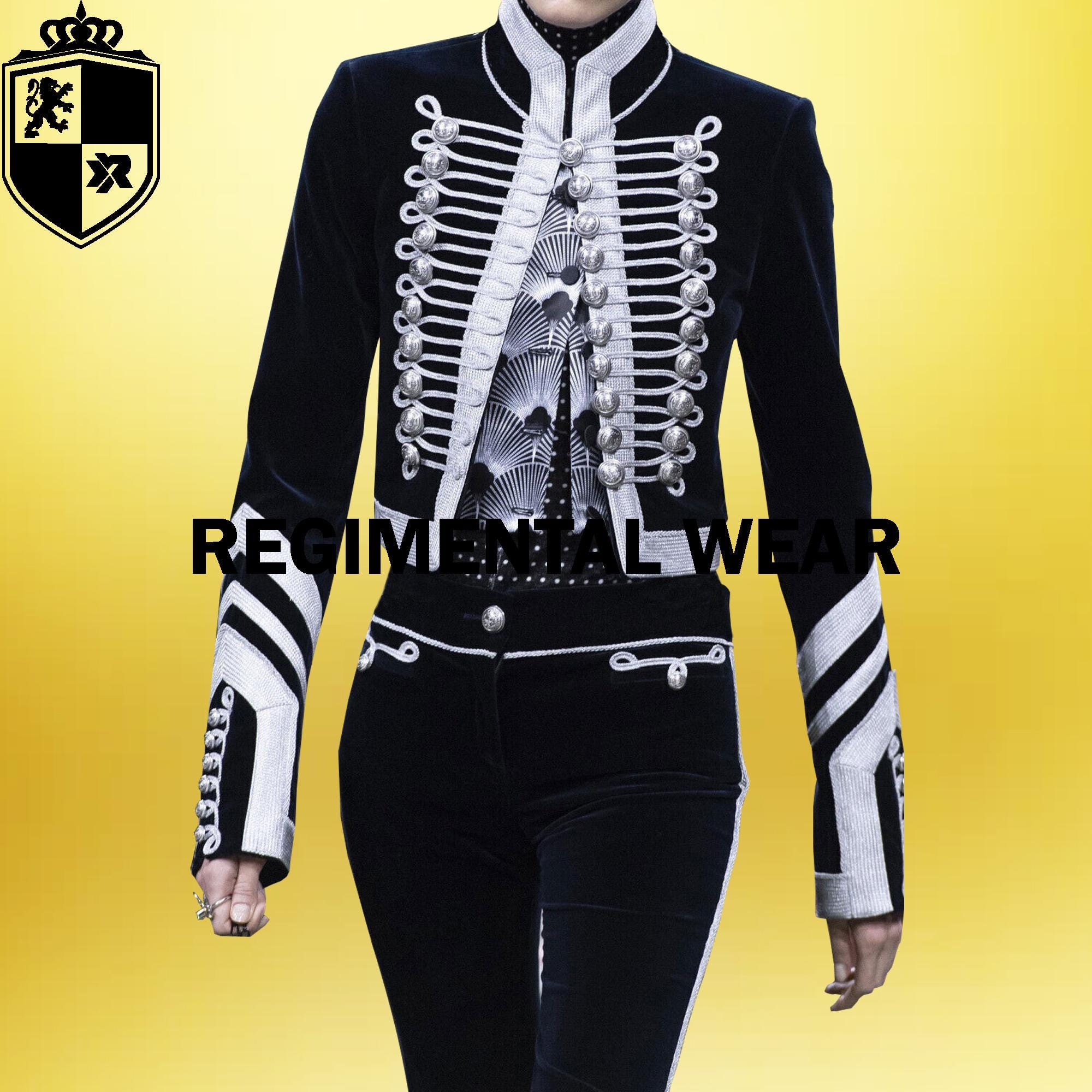 Women's Hussar Fashion Jacket, Hussar Military Jacket, Fashion Jacket, 19th Hussar Jacket, Black Velvet & Silver Braid Military Jacket Sale