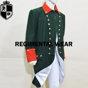 The American Continental Army often wore green coats with different colored facings, though many soldiers, especially militia, wore simple 
hunting shirts made from homespun fabric. Uniforms were often inconsistent due to supply shortages.