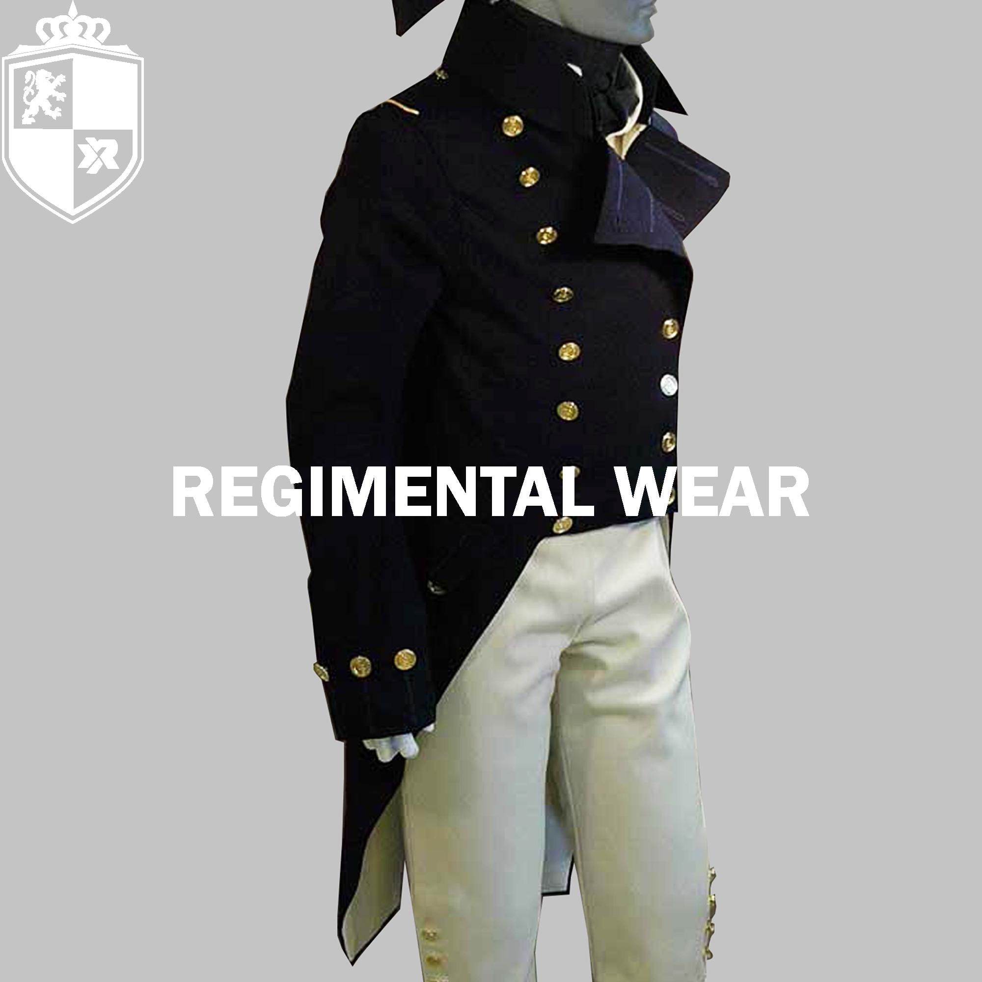 Handmade Wool Naval Officer Coat: Black Military Tailcoat