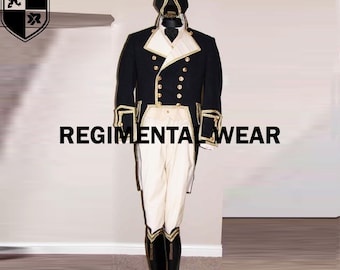 Royal Navy Captain Uniform, Naval Commander&#39;s Jacket, Admiral Tailcoat Royal Naval Uniform, Handmade Black Wool Tailcoat _ Regimental Wears
