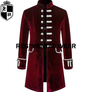 Men&#39;s Steampunk Velvet Coat Gothic Pirate Jacket, Gothic Frock Coat, Steampunk Frock Coat, Medieval Coat, Halloween Cosplay Burgundy Coat