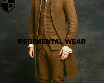 18th Century Wool Frock Coat: Colonial Regency Reenactment Costume