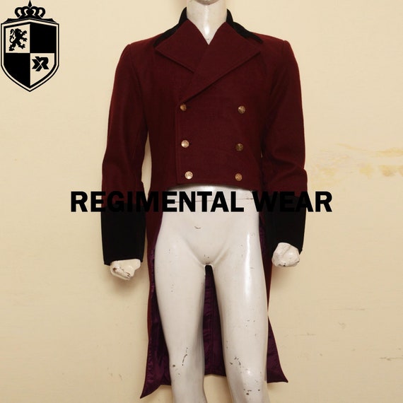 Maroon Wool Regency Tailcoat: Handmade Victorian Prince Regent Style