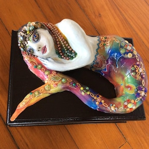 Handmade Mermaid jewellery/ trinket box, original clay figurine by artist. Whimsical , Decorative and Unique Gift for Her - Keepsake Box
