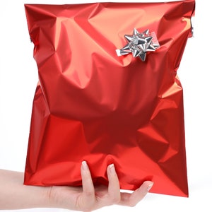 Red Metallic Foil Self-Adhesive Gift Bags, Valentines Day Gift Wrap