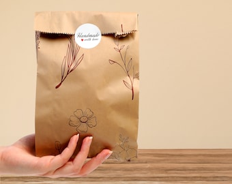Biodegradable Kraft Paper Bag with Flower Design, Eco-Friendly