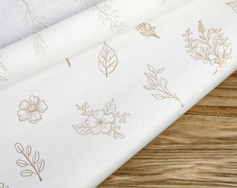 Floral Pattern Tissue Paper for Gift Wrapping, Eco Friendly White and Gold Tissue Paper, Premium Quality for Crafts and Packaging