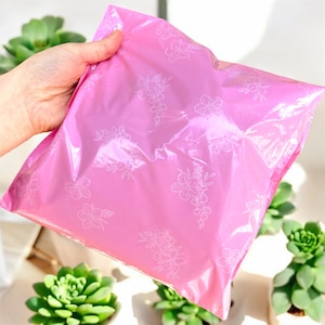 Pink Floral Poly Mailers, Half Transparent Shipping Bags (10x14 inc)