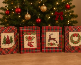 Bolsas de regalo navideñas rojas, de tela no tejida con asas, juego de 4