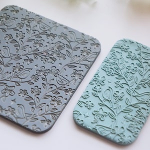 Flowers and Birds Texture Mat - floral stamp for polymer clay, clay, crafting, bird lovers