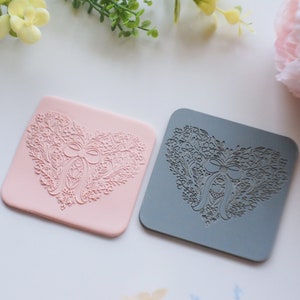 Floral Heart Texture Mat - floral stamp for polymer clay, clay, crafting, crafts