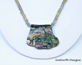 Abalone, Labradorite, Pearl and Crystal Necklace