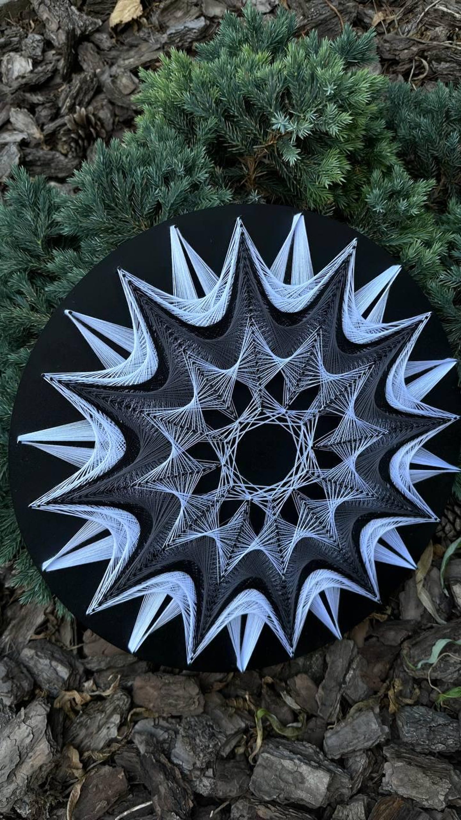 Handmade Gray and White String Art Sun Mandala - 35 Cm Round Wall Decor ...