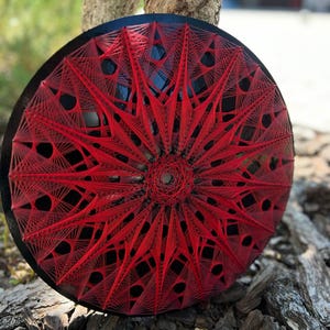 Handmade Red and Black String Art Mandala Panel - 3D Wall Decor for ...