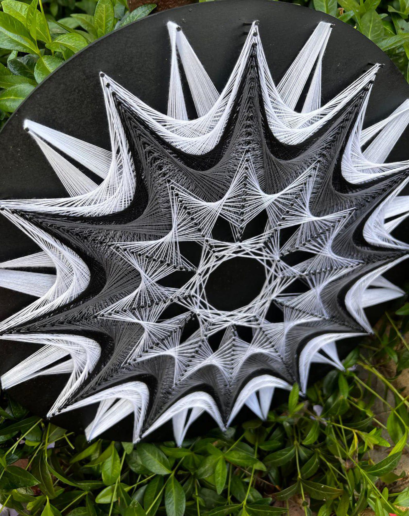 Handmade Gray and White String Art Sun Mandala - 35 Cm Round Wall Decor ...