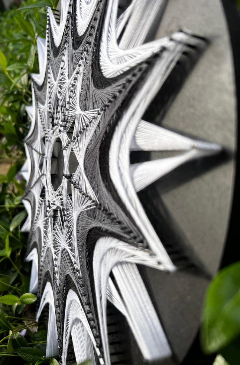 Handmade Gray and White String Art Sun Mandala - 35 Cm Round Wall Decor ...